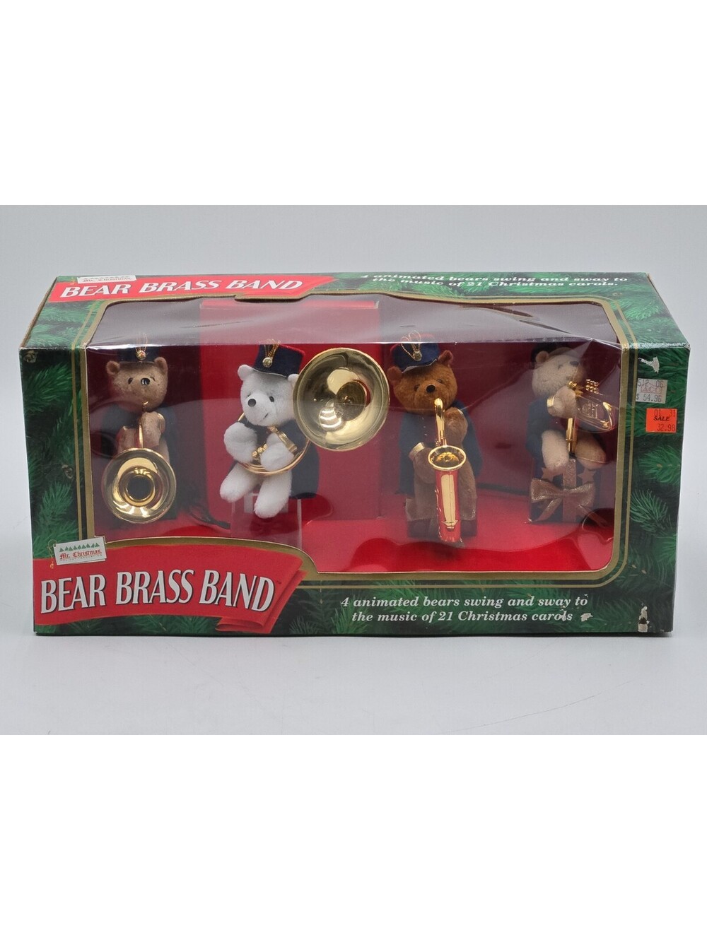 Mr. Christmas 4 Piece 1995 Vtg Animated Musical Bear Brass Band Plays 21 Carols